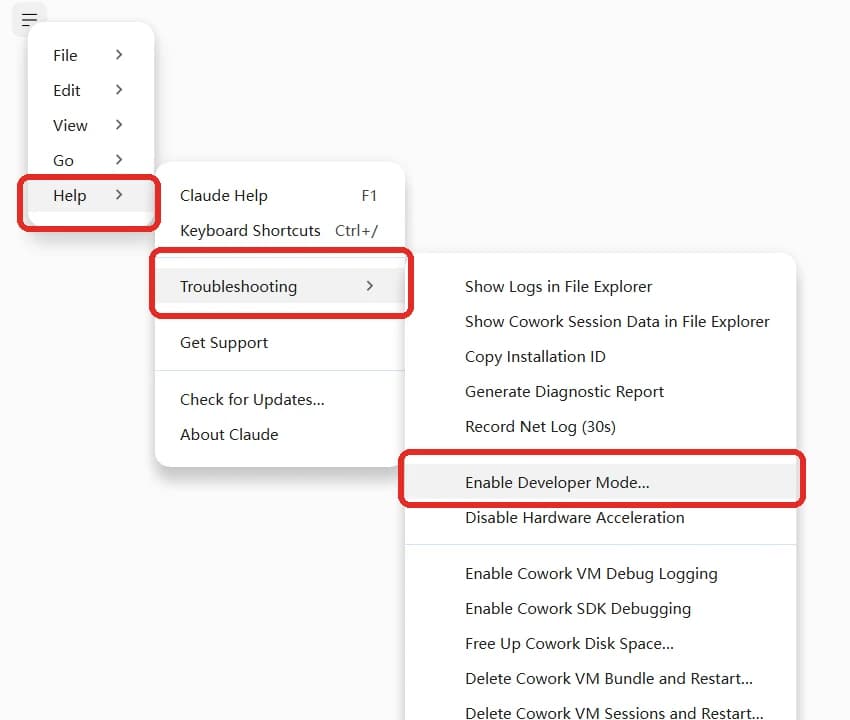 Open Help and Troubleshooting, then select Enable Developer Mode