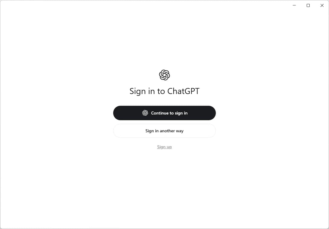 The ChatGPT Desktop sign-in page on first launch